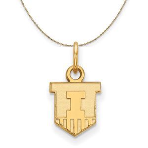 14k Yellow Gold U. of Illinois XS (Tiny) Shield Necklace - 22 Inch
